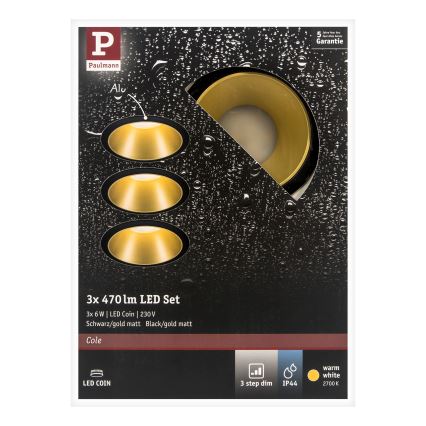 Paulmann 93404 - SADA 3xLED/6,5W IP44 Stmievateľné kúpeľňové podhľadové svietidlo COLE 230V