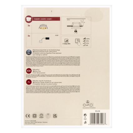 Paulmann 93406 - SADA 3xLED/6,5W IP44 Stmievateľné kúpeľňové podhľadové svietidlo COLE 230V