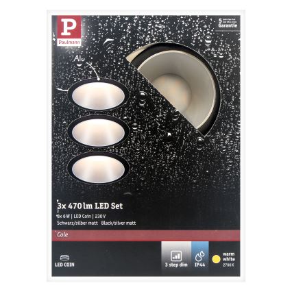 Paulmann 93408 - SADA 3xLED/6,5W IP44 Stmievateľné kúpeľňové podhľadové svietidlo COLE 230V