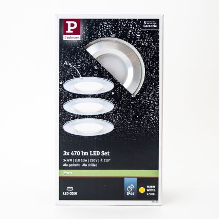 Paulmann 93462 - SADA 3xLED/6W IP44 Kúpeľňové podhľadové svietidlo NOVA 230V