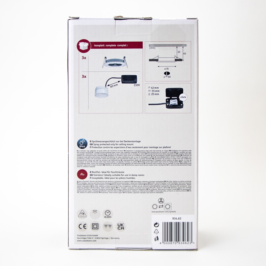 Paulmann 93462 - SADA 3xLED/6W IP44 Kúpeľňové podhľadové svietidlo NOVA 230V