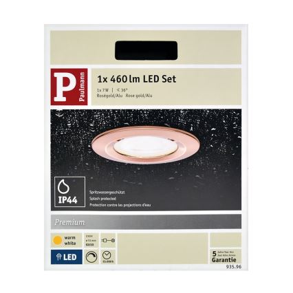 Paulmann 93596 - LED Kúpeľňové podhľadové svietidlo NOVA 1xGU10/7W/230V rosegold