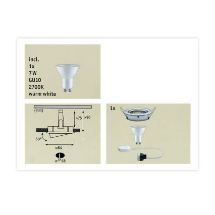 Paulmann 93603 - LED-GU10/7W IP23 Stmievateľné kúpeľňové podhľadové svietidlo NOVA 230V