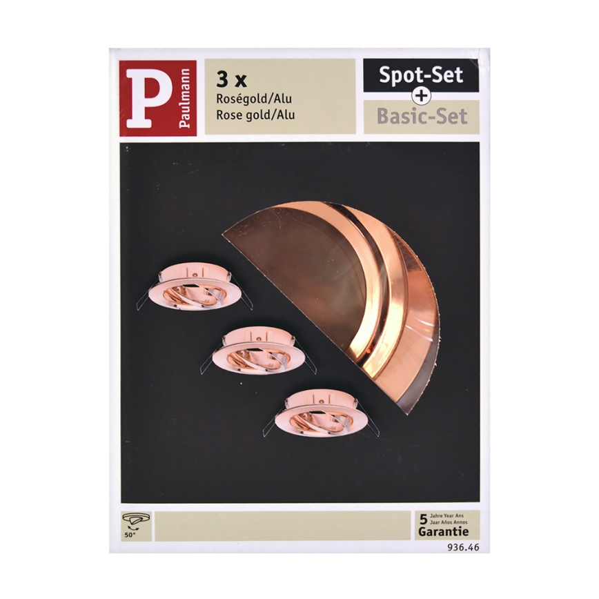Paulmann 93646 - SADA 3x Kúpeľňové podhľadové svietidlo 35W rosegold