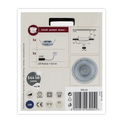 Paulmann 93945 - LED/6,8W IP23 Stmievateľné kúpeľňové podhľadové svietidlo COIN 230V
