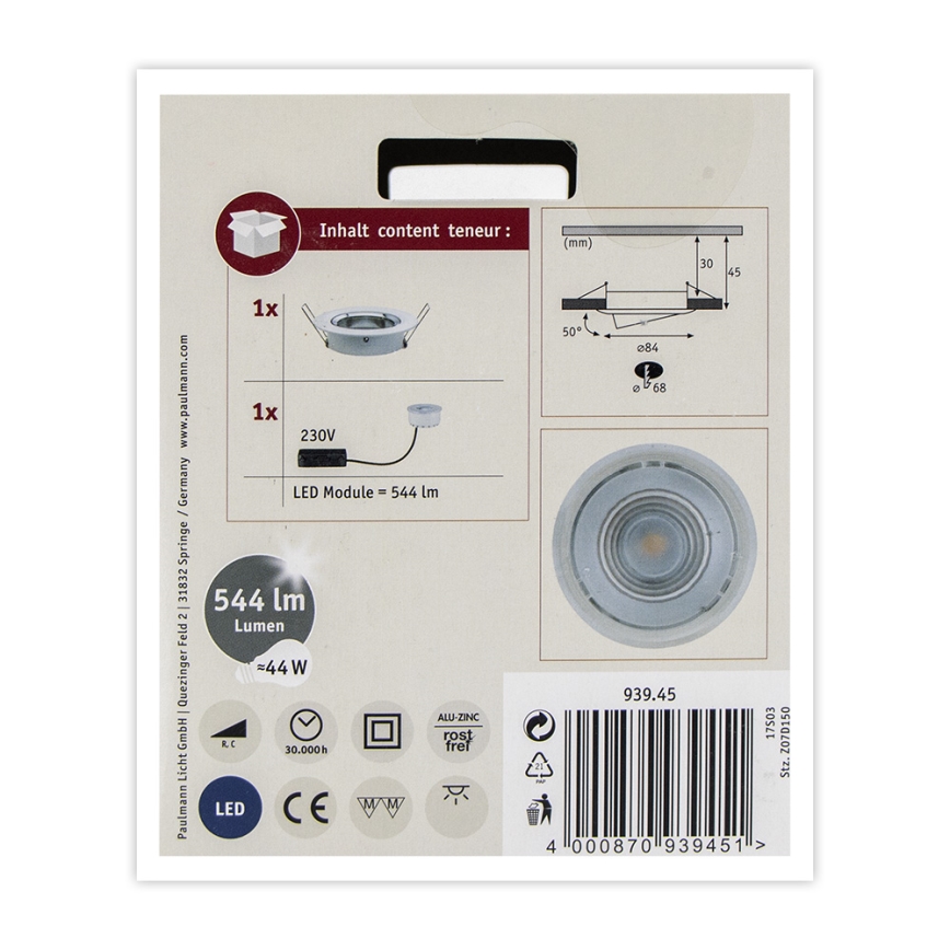 Paulmann 93945 - LED/6,8W IP23 Stmievateľné kúpeľňové podhľadové svietidlo COIN 230V