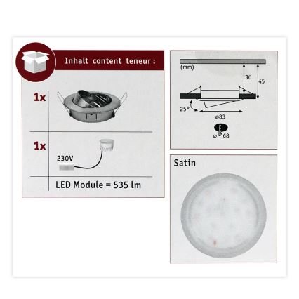 Paulmann 93979 - LED/6,8W IP23 Kúpeľňové podhľadové svietidlo COIN 230V