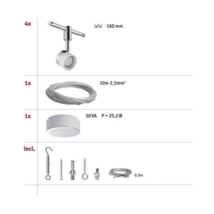 Paulmann 94080 - SADA 4xLED/4,8W Bodové svietidlo do lankového systému STAGE 230V lesklý chróm