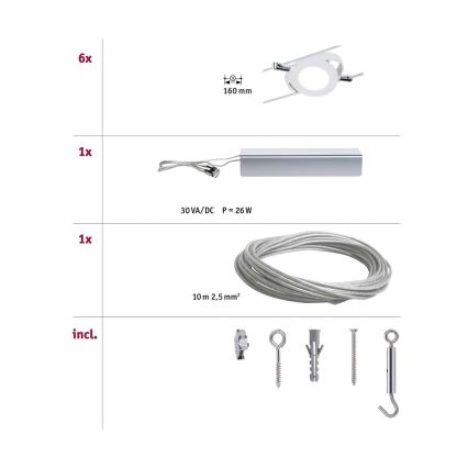 Paulmann 94106 - SADA 6xLED/4W Bodové svietidlo do lankového systému ROUNDMAC 230V biela