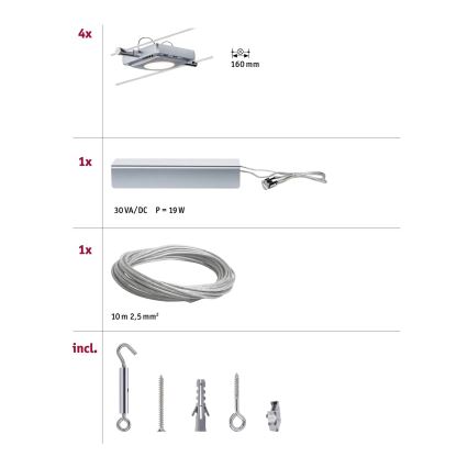 Paulmann 94107 - SADA 4xLED/4,3W Bodové svietidlo do lanového systému MAC 230V matný chróm