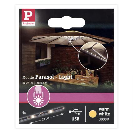 Paulmann 94219 - LED/1,8W Osvetlenie slnečníka 5V/USB 2,02m