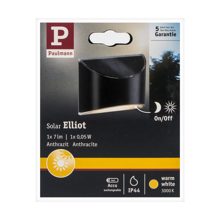 Paulmann 94233 - LED/0,05W IP44 Solárne nástenné svietidlo ELLIOT 1,2V 400 mAh