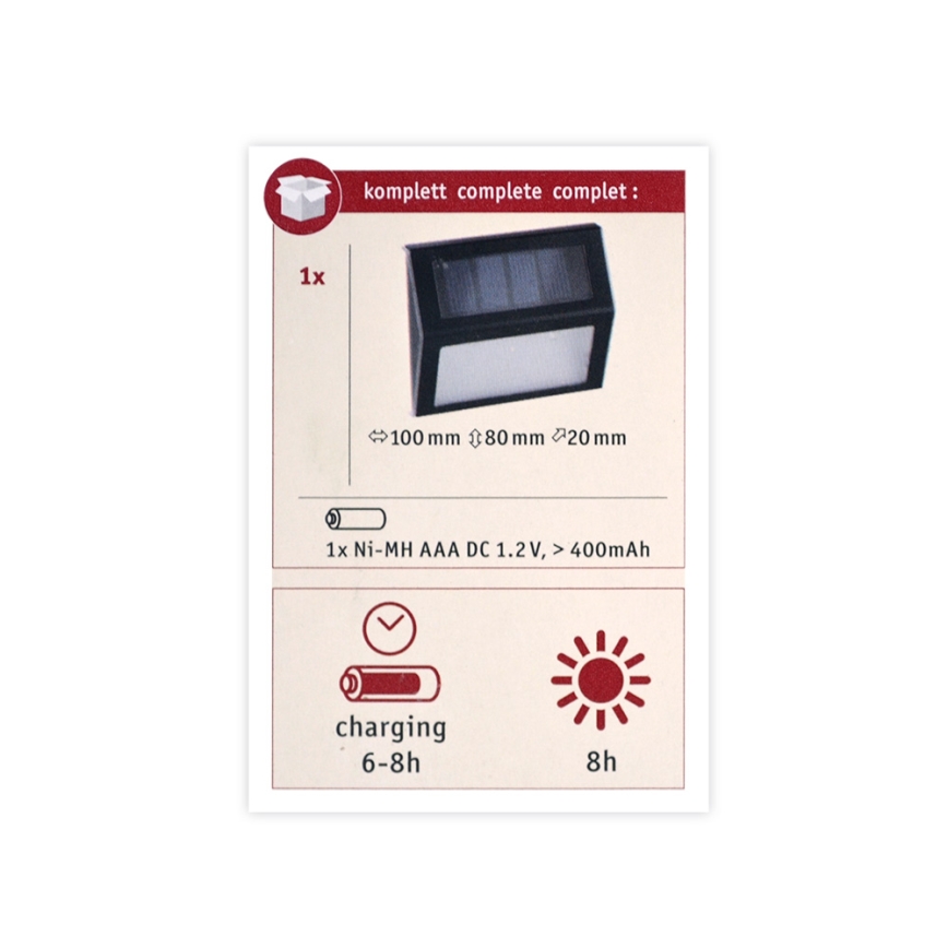 Paulmann 94234 - LED/0,05W IP44 Vonkajšie solárne svietidlo DAYTON 1,2V 400 mAh