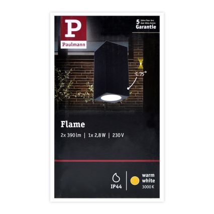 Paulmann 94328 - 2xLED/2,8W IP44 Vonkajšie nástenné svietidlo FLAME 230V antracit