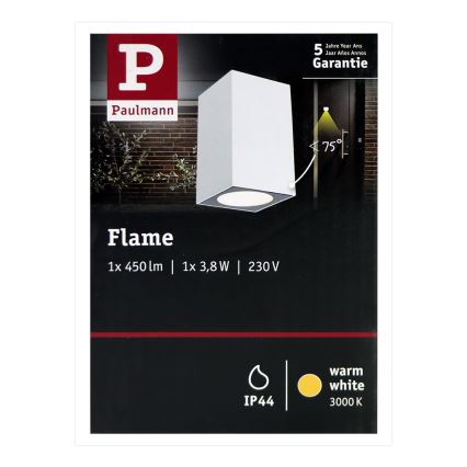 Paulmann 94329 - LED/3,8W IP44 Vonkajšie nástenné svietidlo FLAME 230V biela