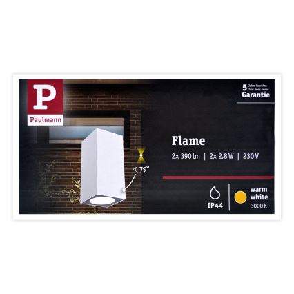 Paulmann 94330 - 2xLED/2,8W IP44 Vonkajšie nástenné svietidlo FLAME 230V biela