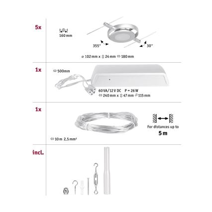 Paulmann 94414 - SADA 5xLED/4,5W Bodové svietidlo do lankového systému ROUNDMAC 230V lesklý chróm