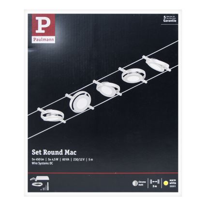 Paulmann 94414 - SADA 5xLED/4,5W Bodové svietidlo do lankového systému ROUNDMAC 230V lesklý chróm