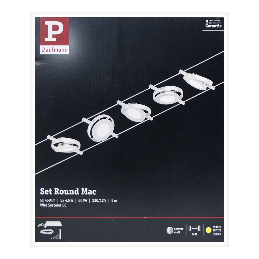 Paulmann 94414 - SADA 5xLED/4,5W Bodové svietidlo do lankového systému ROUNDMAC 230V lesklý chróm