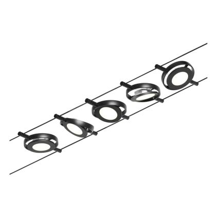 Paulmann 94418 - Sada 5xLED/4,5W Kompletný lankový systém ROUNDMAC 230V čierna