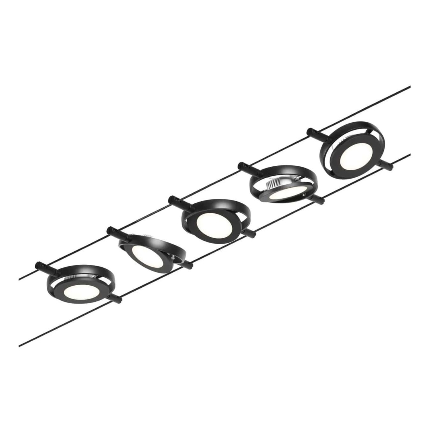 Paulmann 94418 - Sada 5xLED/4,5W Kompletný lankový systém ROUNDMAC 230V čierna