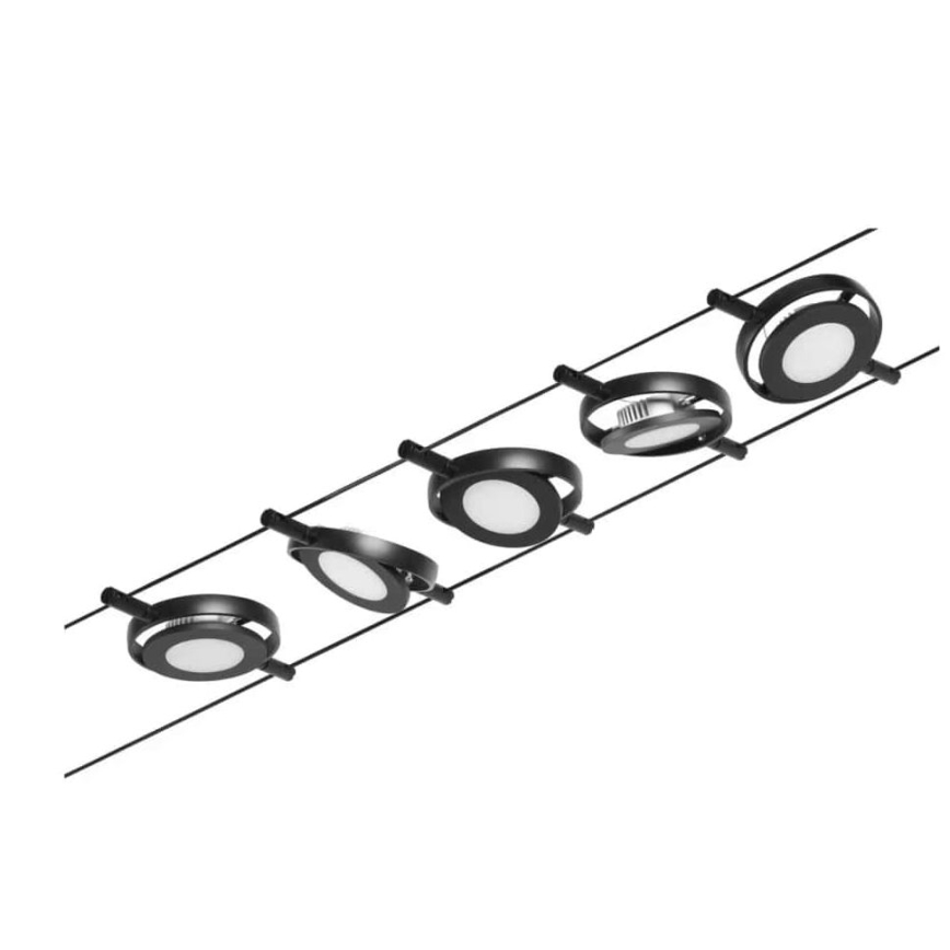 Paulmann 94418 - Sada 5xLED/4,5W Kompletný lankový systém ROUNDMAC 230V čierna