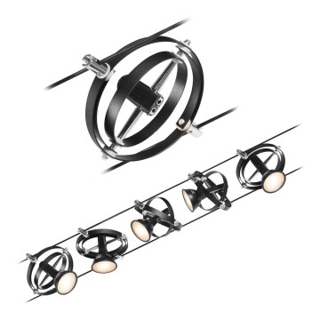 Paulmann 94440 - SADA 5xGU5,3/10W Kompletný lankový systém CARDAN 230V čierny