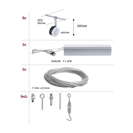 Paulmann 94457 - SADA 5xLED/4W Bodové svietidlo pre lankový systém CLEAR 230V čierna/lesklý chróm