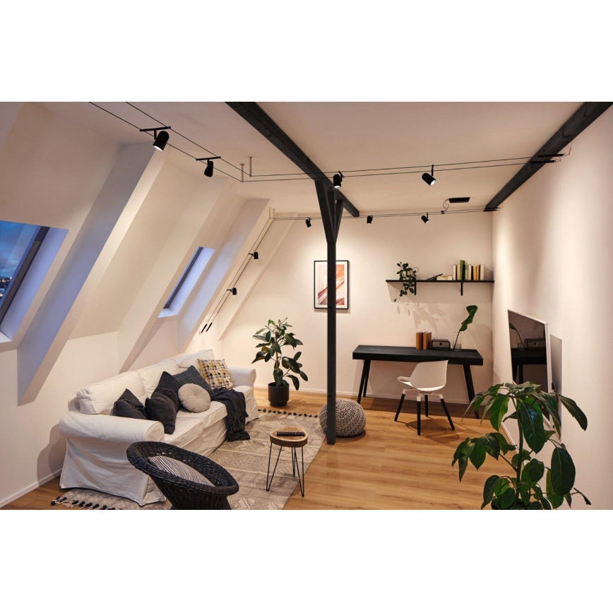 Paulmann 94469 - SADA 5xGU5,3/10W Kompletný lanový systém CUP 230V čierny