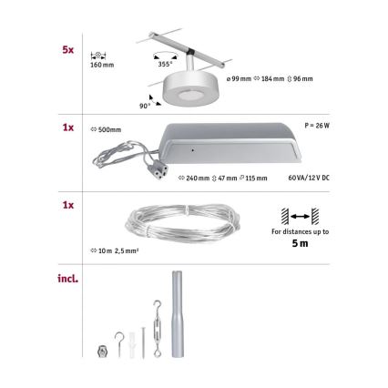 Paulmann 94475 - SADA 5xLED/5W Bodové svietidlo do lankového systému CIRCLE 230V matný chróm