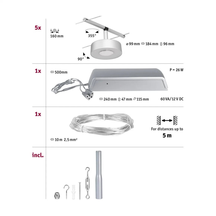 Paulmann 94475 - SADA 5xLED/5W Bodové svietidlo do lankového systému CIRCLE 230V matný chróm