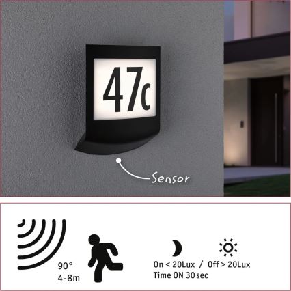 Paulmann 94513 - RGBW LED/8,2W IP44 Stmievateľné svietidlo na domové číslo so súmrakovým senzorom PADEA 230V antracit