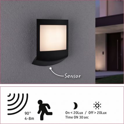 Paulmann 94513 - RGBW LED/8,2W IP44 Stmievateľné vonkajšie nástenné svietidlo so snímačom pohybu a súmraku PADEA 230V antracit