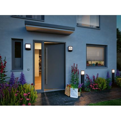 Paulmann 94514 - LED/8,5W IP44 Stmieva­teľné domové osvetlenie so senzorom pohybu a súmraku PADEA 230V antracit