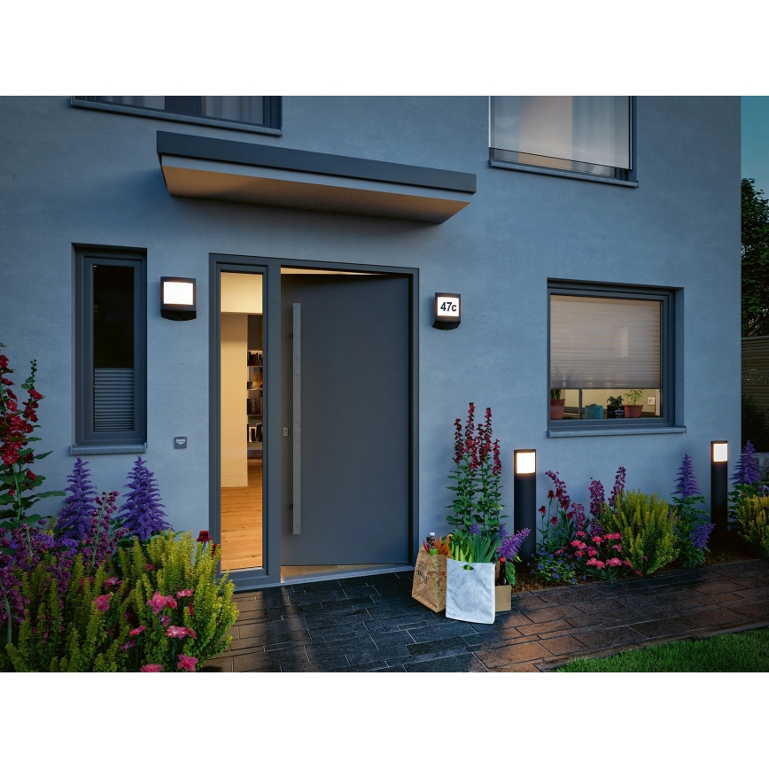 Paulmann 94514 - LED/8,5W IP44 Stmieva­teľné domové osvetlenie so senzorom pohybu a súmraku PADEA 230V antracit