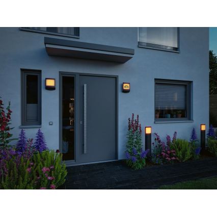 Paulmann 94515 - LED/8,5 W IP44 Stmievateľné osvetlenie domového čísla s pohybovým a súmrakovým senzorom PADEA 230 V antracit