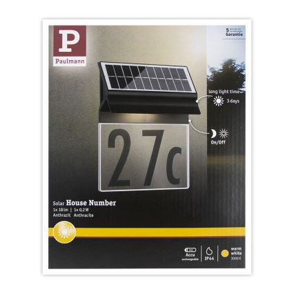 Paulmann 94694 - LED/0,2W IP44 Solárne domové číslo NEDA 3,7V