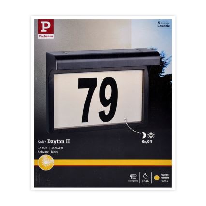 Paulmann 95388 - LED/0,05W IP44 Solárne domové číslo DAYTON 1,2V 600 mAh