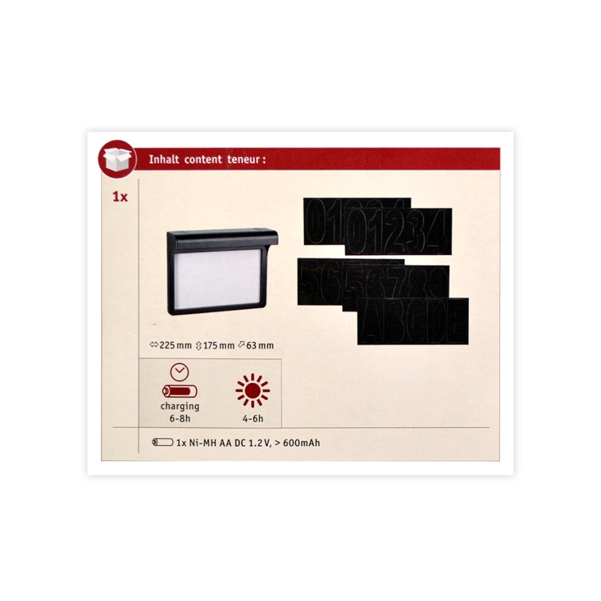 Paulmann 95388 - LED/0,05W IP44 Solárne domové číslo DAYTON 1,2V 600 mAh