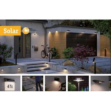 Paulmann 95393 - LED/4W IP44 Stmievateľné solárne nástenné svietidlo so senzorom SOLVEIG 3,7V 2000 mAh
