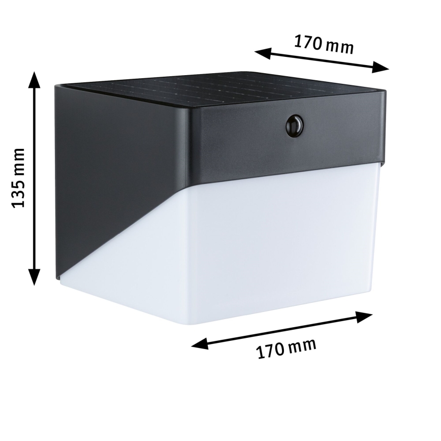 Paulmann 95746 - LED/2,3W IP44 Solárne nástenné svietidlo so senzorom EILEEN 3,7/230V 4000 mAh čierna