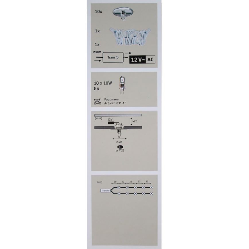 Paulmann 98561 - SET 10x Podhľadové svietidlo STAR LINE 10xG4/10W/230V/12V