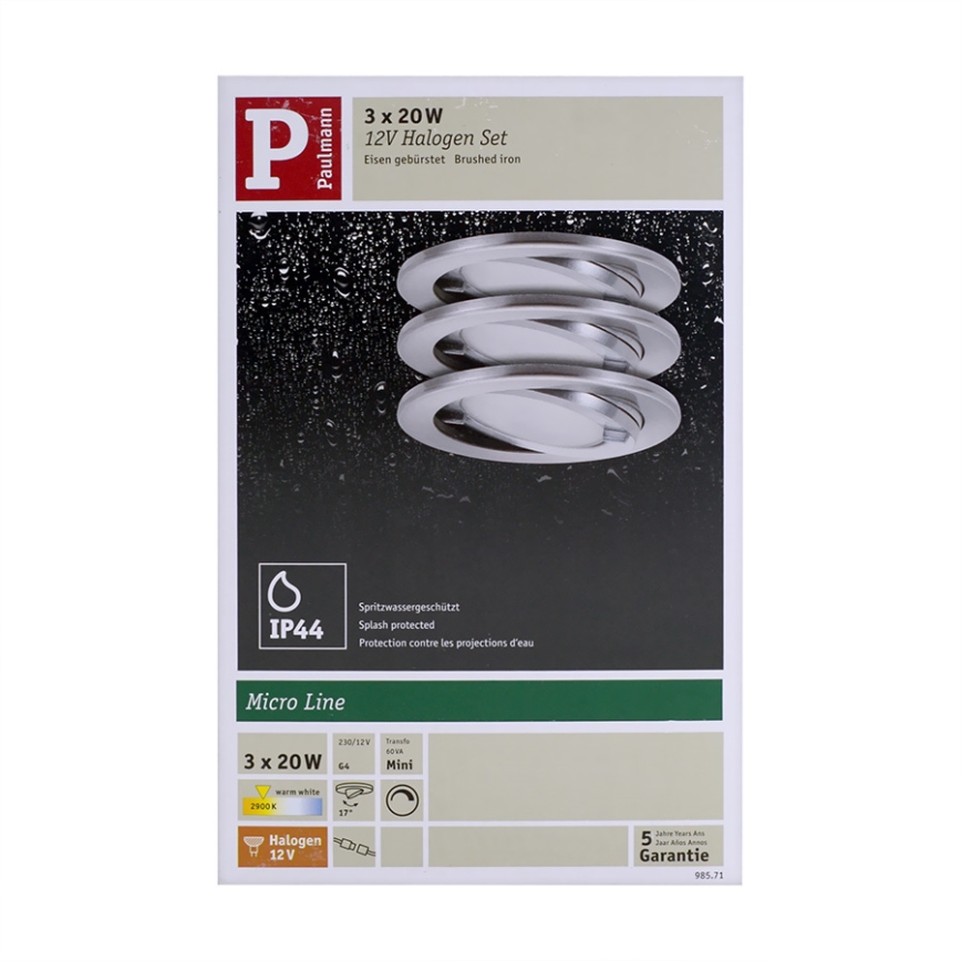 Paulmann 98571 - SET 3x 3x Kúpeľňové podhľadové svietidlo 3xG4/20W/230V/12V
