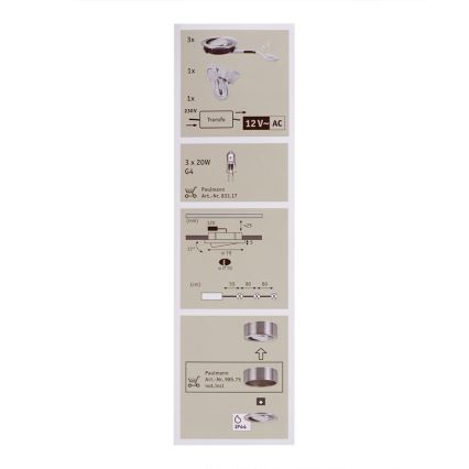 Paulmann 98571 - SET 3x 3x Kúpeľňové podhľadové svietidlo 3xG4/20W/230V/12V