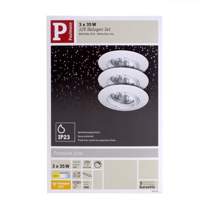 Paulmann 99302 - SADA 3x Kúpeľňové podhľadové svietidlo PREMIUM LINE 3xGU4/35W