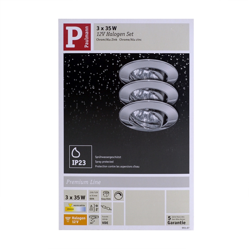 Paulmann 99307 - SADA 3x Kúpeľňové podhľadové svietidlo PREMIUM LINE 3xGU4/35W
