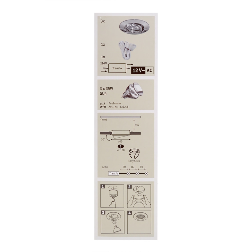 Paulmann 99307 - SADA 3x Kúpeľňové podhľadové svietidlo PREMIUM LINE 3xGU4/35W