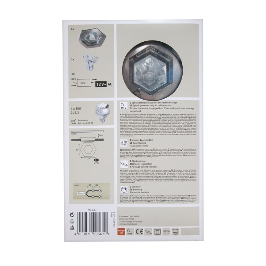 Paulmann 99567 - SET 4x Kúpeľňové svietidlo PREMIUM LINE HEXA 4xGU5,3/35W/230V