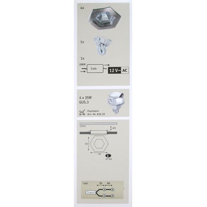 Paulmann 99567 - SET 4x Kúpeľňové svietidlo PREMIUM LINE HEXA 4xGU5,3/35W/230V