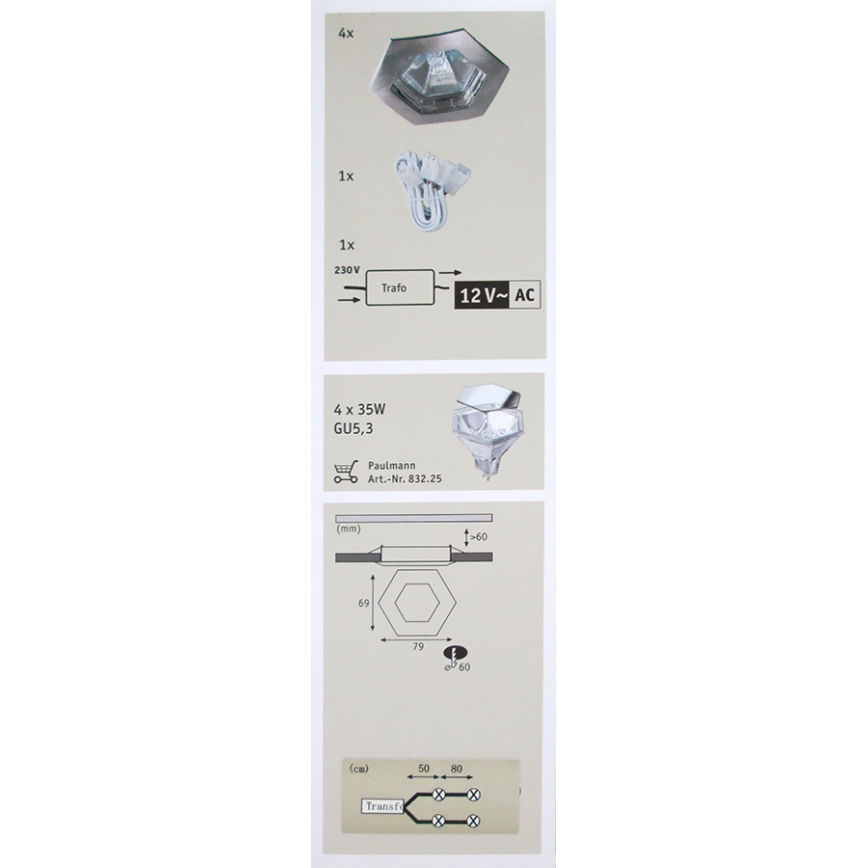 Paulmann 99567 - SET 4x Kúpeľňové svietidlo PREMIUM LINE HEXA 4xGU5,3/35W/230V